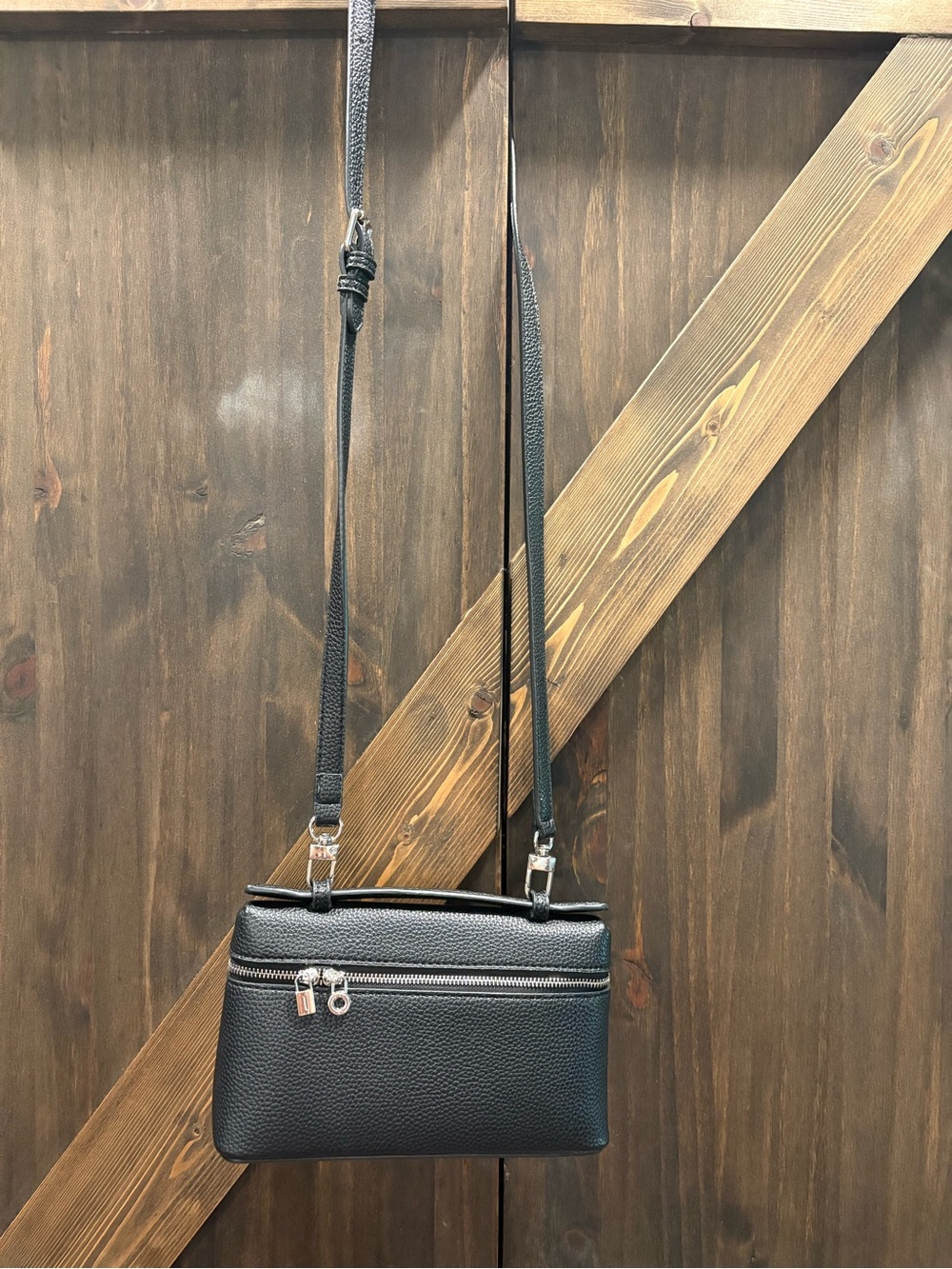 Black Crossbody Leather Organizer Bag